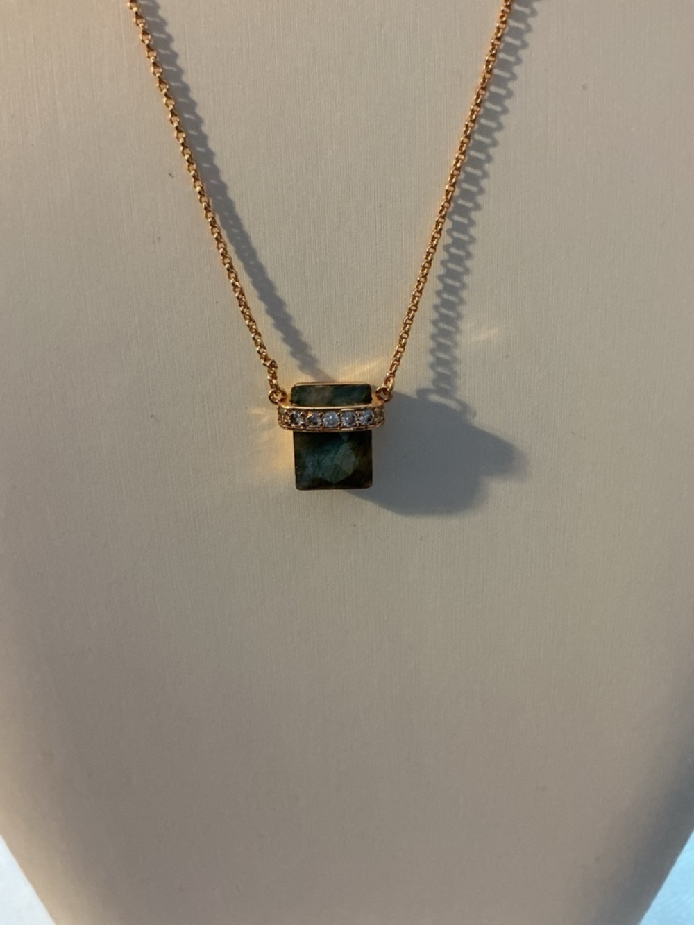 Labradorite and Rhinestone Gold Plated Necklace